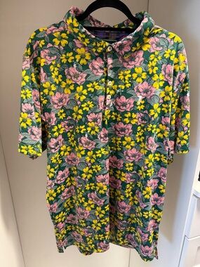 William Murray Golf Green Floral Polo with Pink and Yellow Flowers
